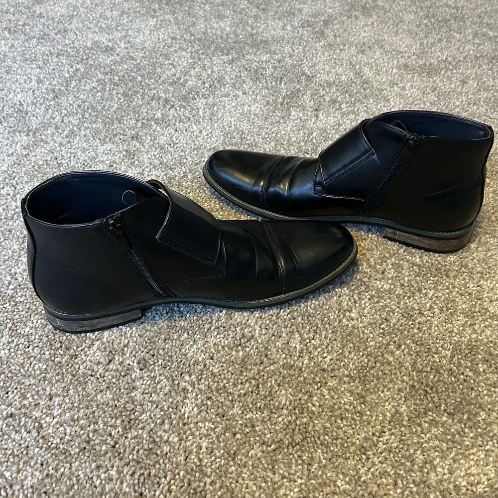 Gino Vitale Black Zip Up Buckle Strap Ankle Dress Boots Men’s 12 | UV204